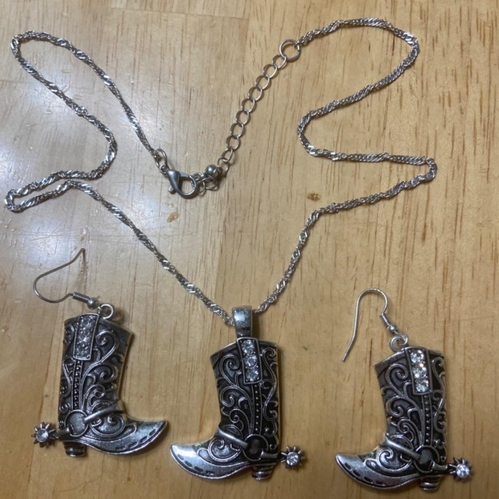 Western Boot Necklace and Earring Set